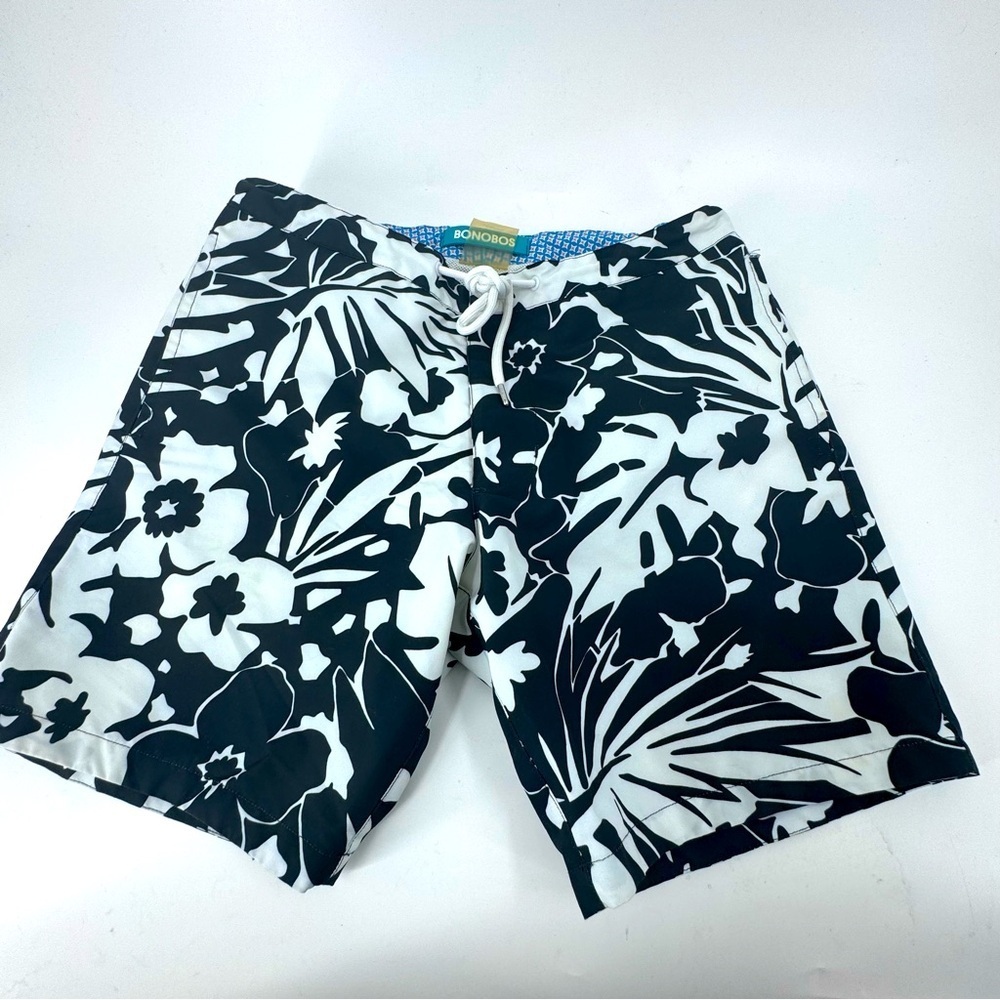 Bonobos‎ Black & White tropical Print Swim Suit